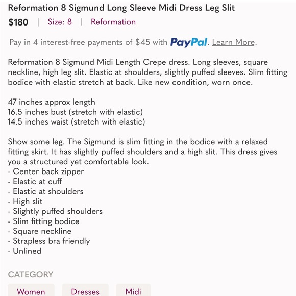 Reformation 8 Sigmund Long Sleeve Midi Dress Leg Slit - Picture 13 of 13